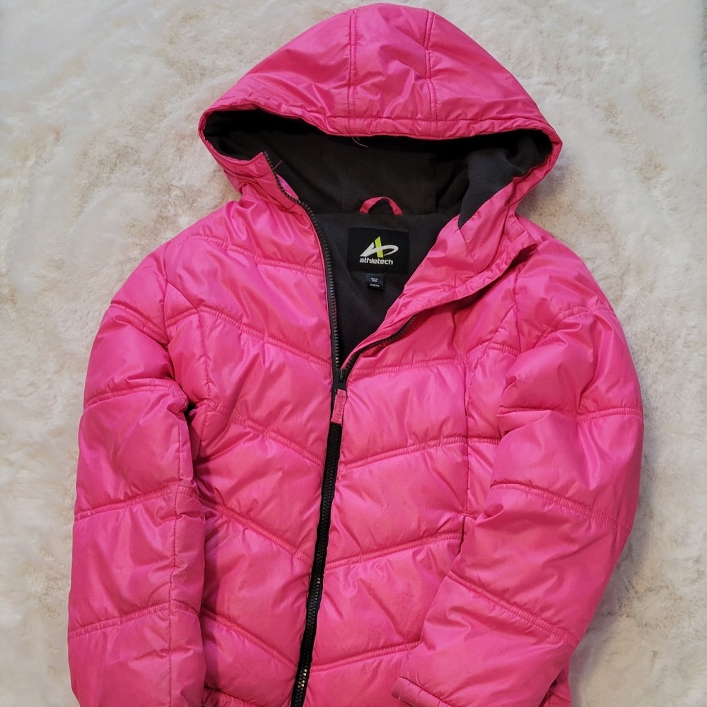 Athletech. Girls Pink Puffer Hoody Coat. size: 10-12